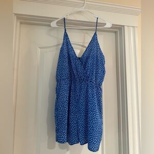 SHEIN Blue and White Patterned Romper